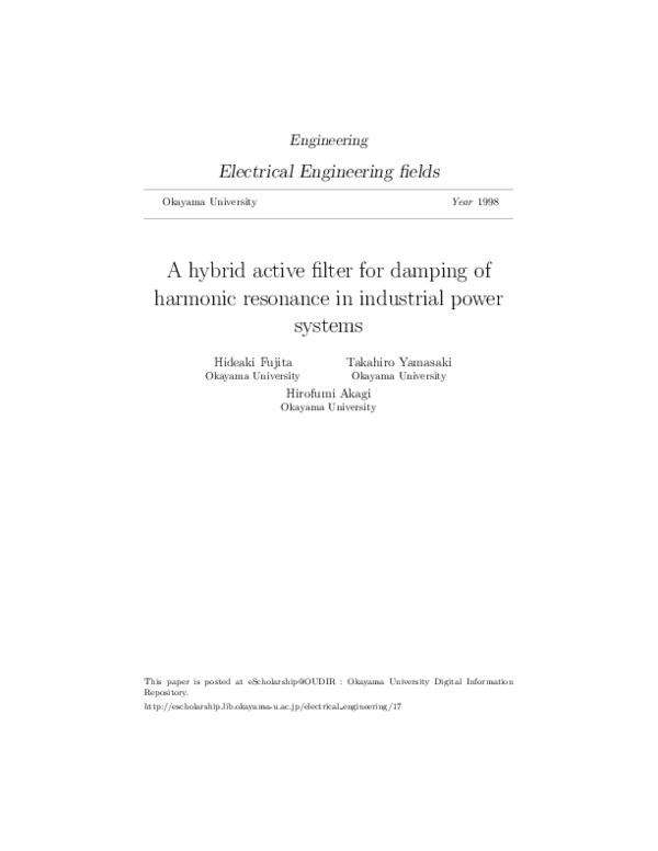 (PDF) A Hybrid Active Filter for Damping of Harmonic Resonance in ...