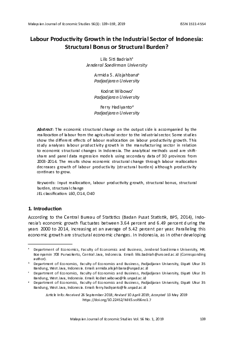 (PDF) Structural Change and Labor Productivity Growth in Indonesia