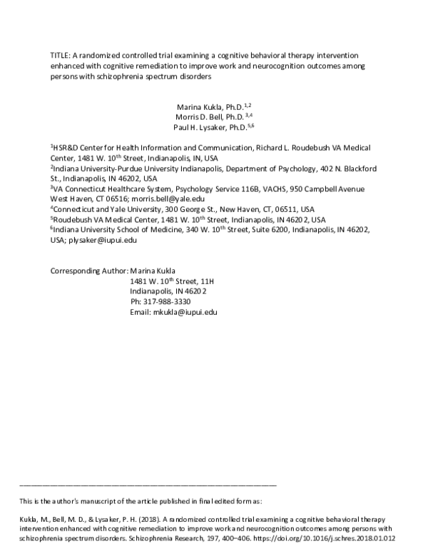(PDF) A randomized controlled trial examining a cognitive behavioral ...