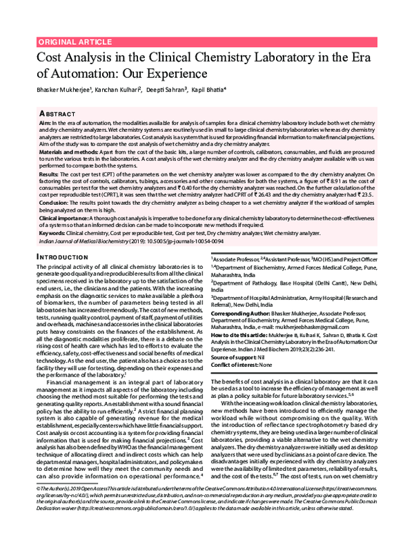 (PDF) Cost Analysis in the Clinical Chemistry Laboratory in the Era of ...