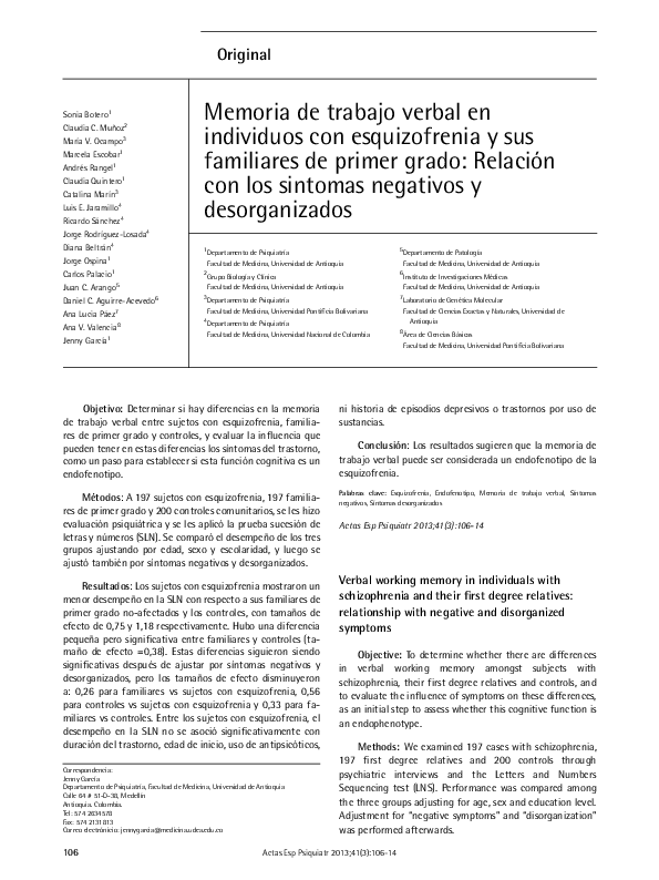 (PDF) Verbal working memory in individuals with schizophrenia and their ...