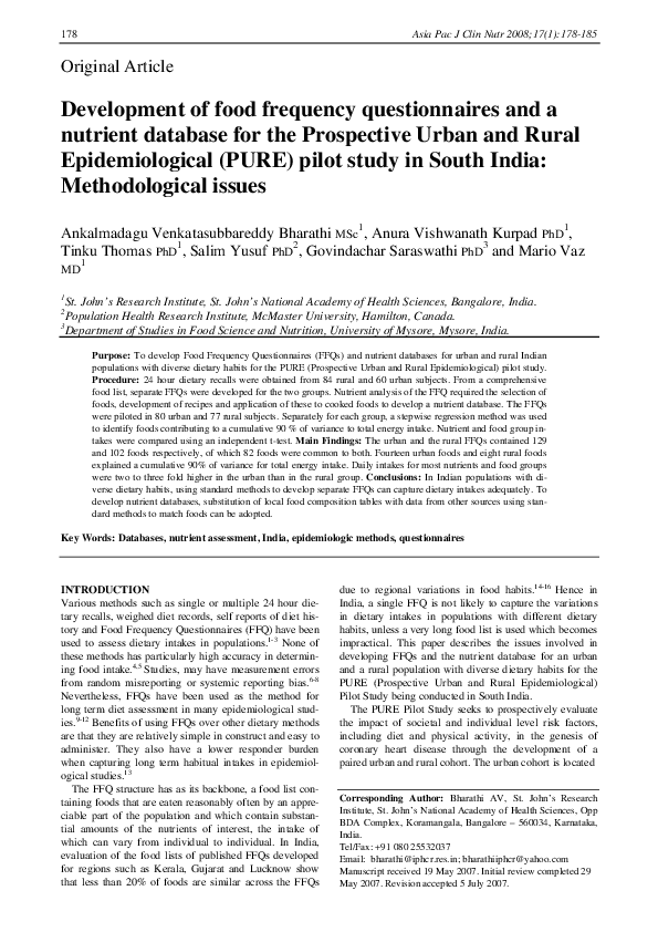 Pdf Development Of Food Frequency Questionnaires And A Nutrient Pdf Development Of Food Frequency Questionnaires And A Nutrient