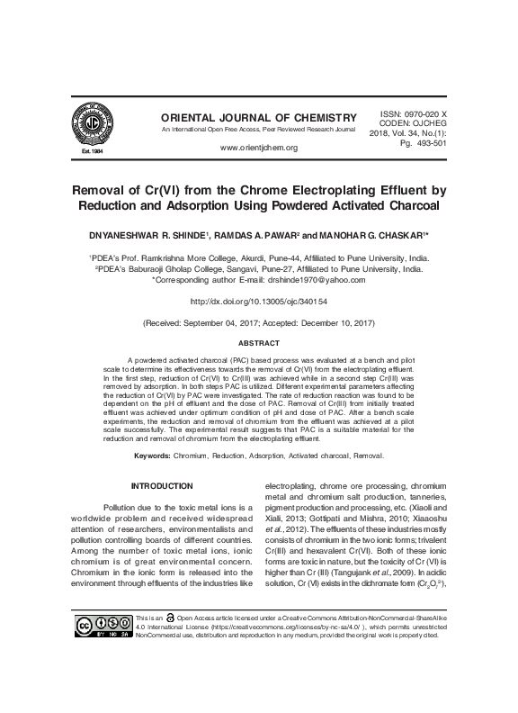 (PDF) Removal of Cr(VI) from the Chrome Electroplating Effluent by ...