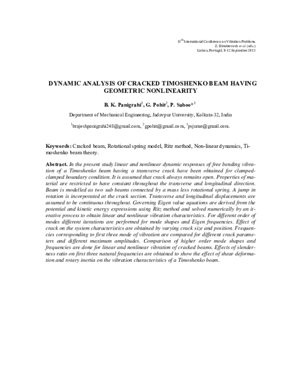 (PDF) Dynamic Analysis of Cracked Timoshenko Beam having Geometric ...