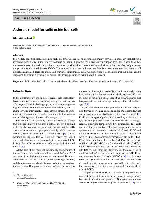 (PDF) A simple model for solid oxide fuel cells