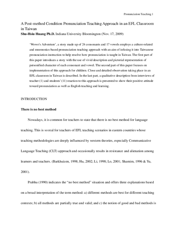 (PDF) A Post-method Condition Pronunciation Teaching Approach in an EFL ...