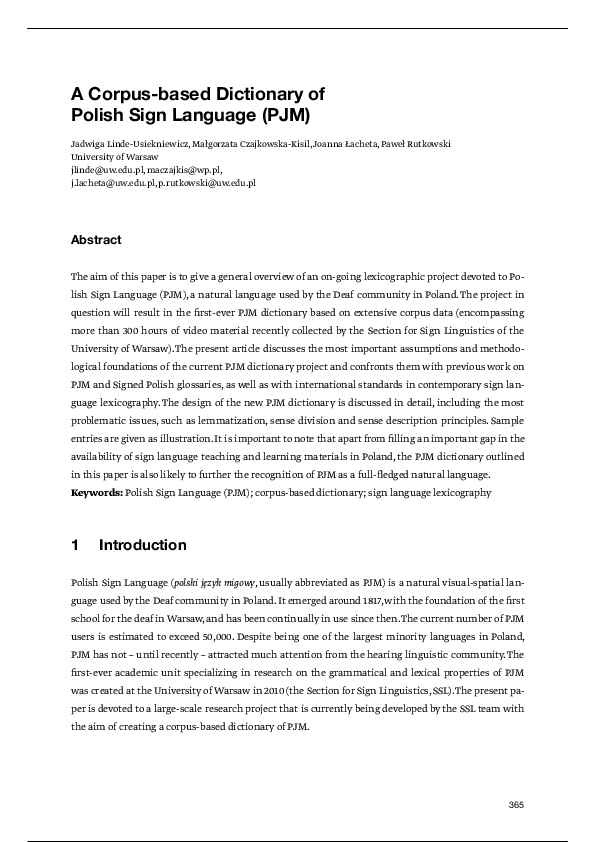 (PDF) A Corpus-based Dictionary of Polish Sign Language ( PJM )