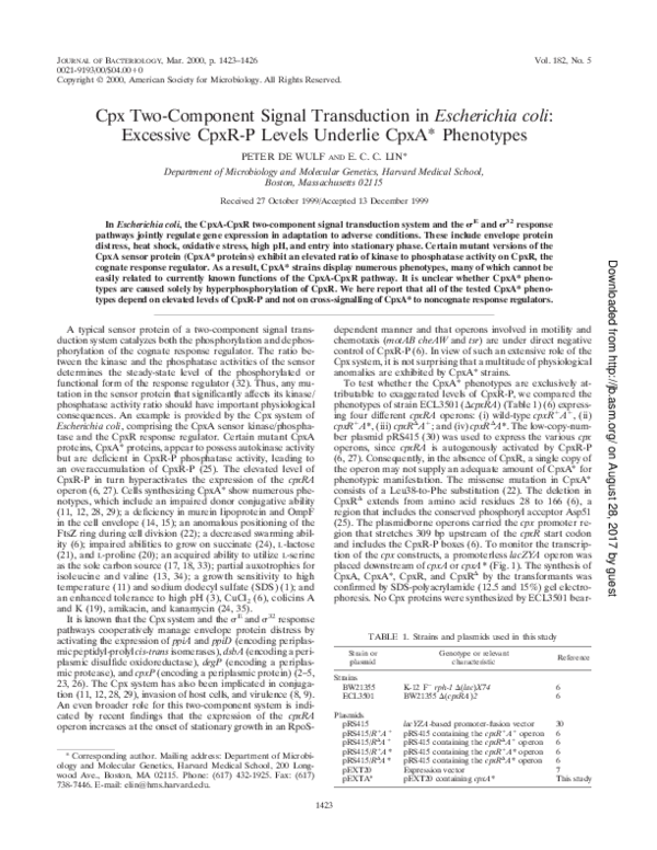 (PDF) Cpx Two-Component Signal Transduction in Escherichia coli ...