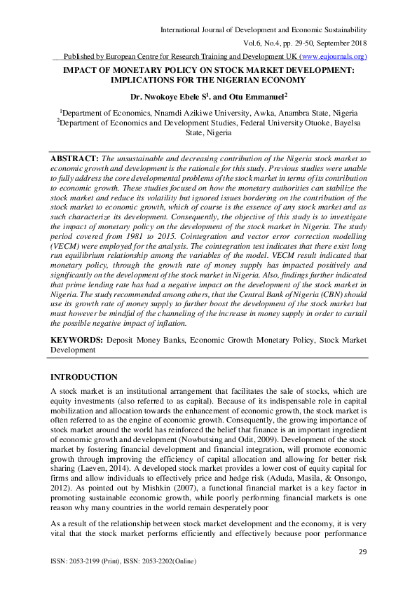 (PDF) Impact of Monetary Policy on Stock Market Development ...