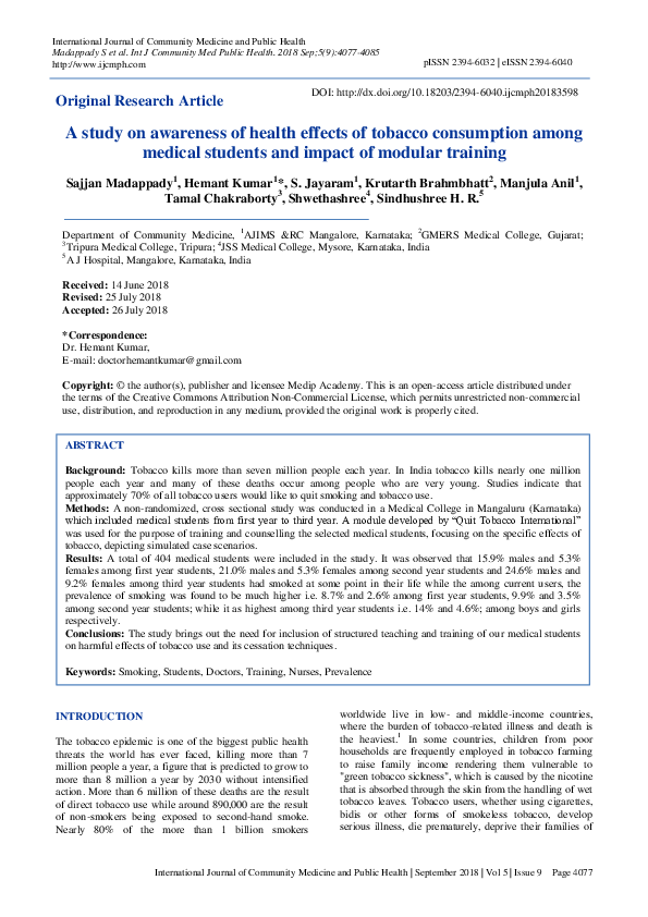 (PDF) A study on awareness of health effects of tobacco consumption ...