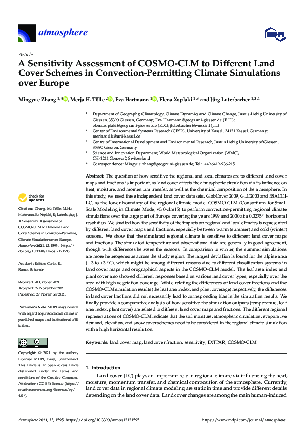 (PDF) A Sensitivity Assessment of COSMO-CLM to Different Land Cover ...
