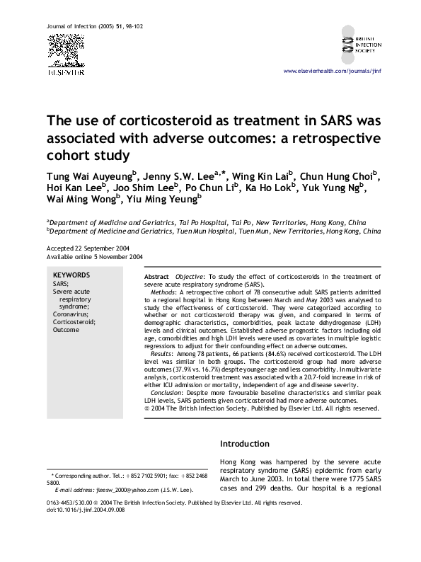 (PDF) The use of corticosteroid as treatment in SARS was associated ...