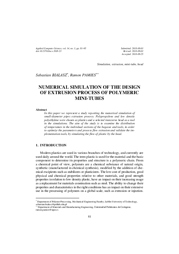 (PDF) Numerical simulation of the design of extrusion process of ...