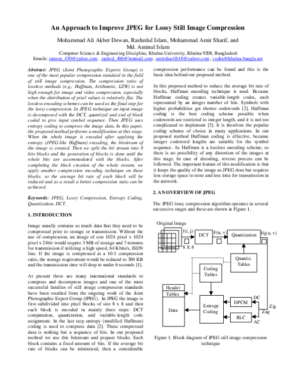 (PDF) An Approach to Improve JPEG for Lossy Still Image Compression