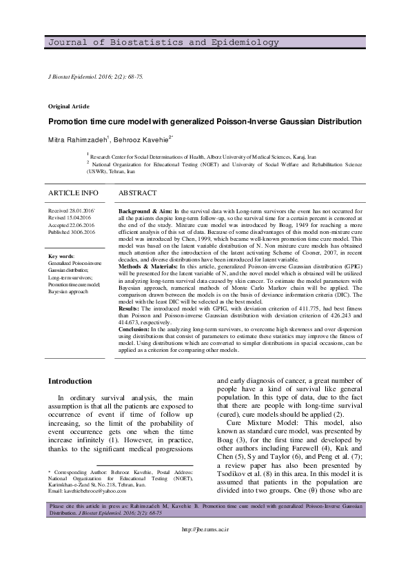 (PDF) Promotion time cure model with generalized Poisson-Inverse ...