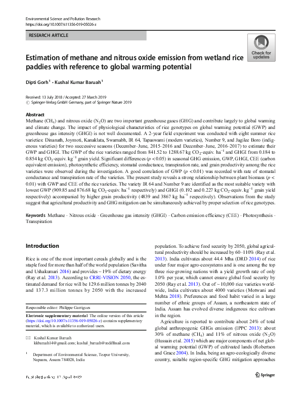 (PDF) Estimation of methane and nitrous oxide emission from wetland ...