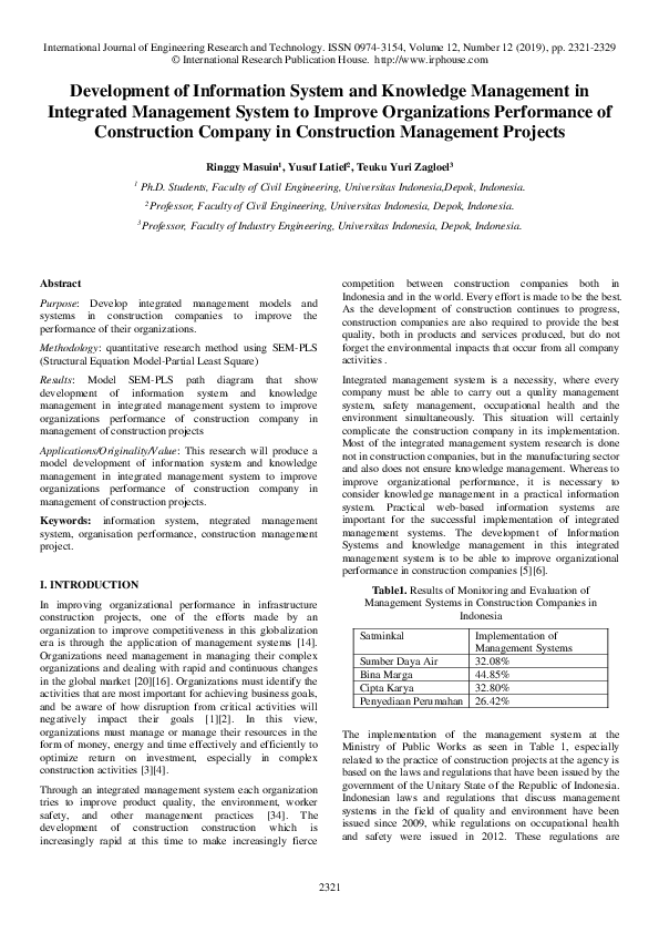 (PDF) Development of Information System and Knowledge Management in ...