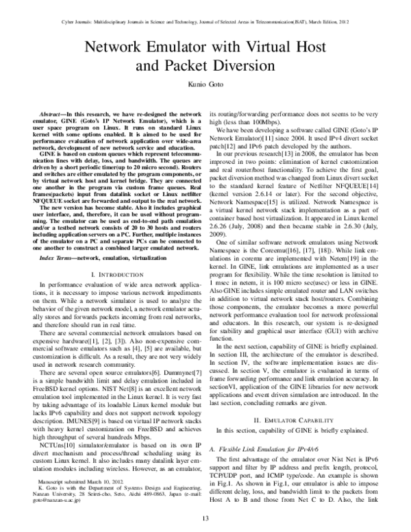 (PDF) Network Emulator with Virtual Host and Packet Diversion