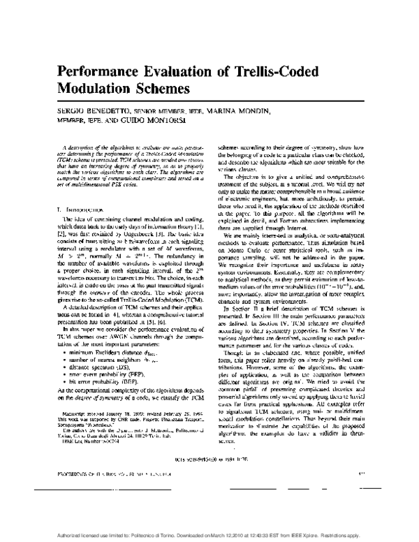 (PDF) Performance Evaluation of TrellisCoded Modulation Schemes