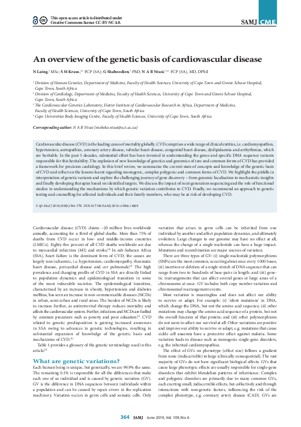 (PDF) An overview of the genetic basis of cardiovascular disease