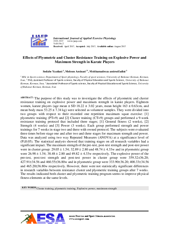 (PDF) Effects of Plyometric and Cluster Resistance Training on ...