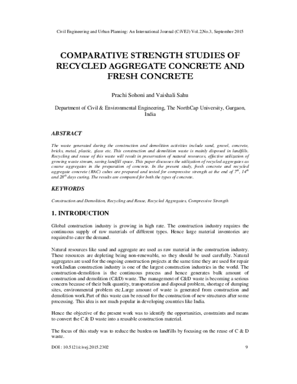 (PDF) Comparative Strength Studies of Recycled Aggregate Concrete and ...