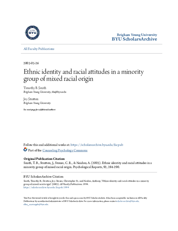 (PDF) Ethnic Identity and Racial Attitudes in a Minority Group of Mixed ...