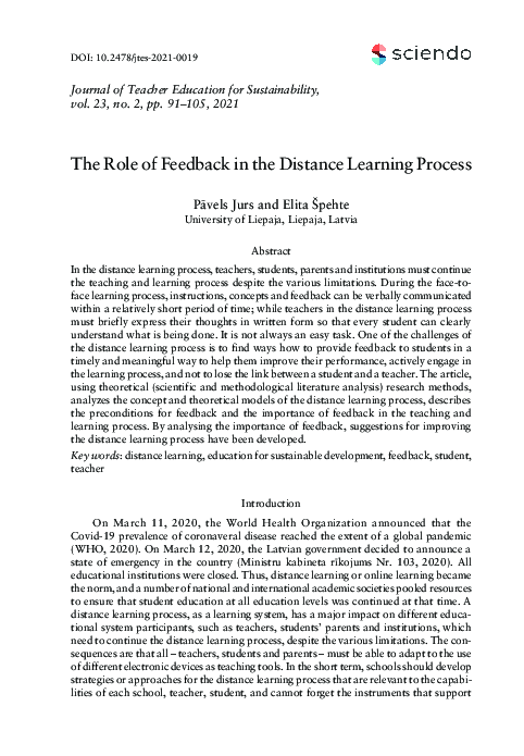 (PDF) The Role of Feedback in the Distance Learning Process