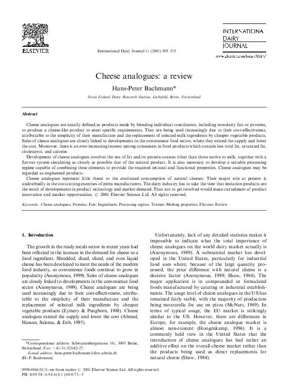 (PDF) Cheese analogues a review HansPeter Bachmann Academia.edu