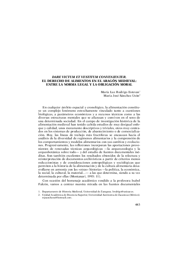 Dare victum et vestitum convenienter". El derecho de alimentos en el Aragón Medieval: entre la norma legal y la obligación moral