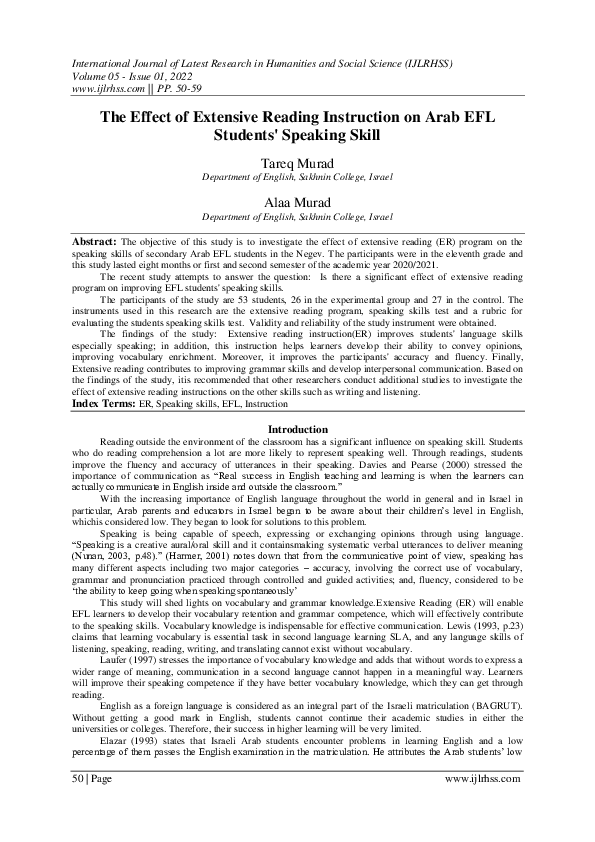 (PDF) The Effect of Extensive Reading Instruction on Arab EFL Students ...