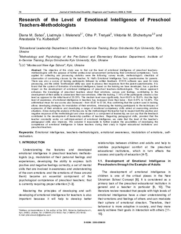 (PDF) Research of the Level of Emotional Intelligence of Preschool ...