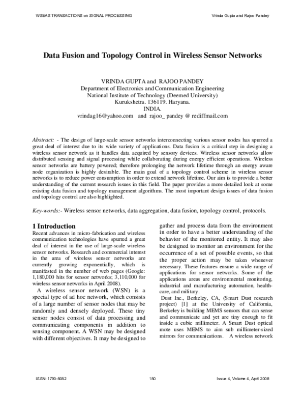 (PDF) Data fusion and topology control in wireless sensor networks