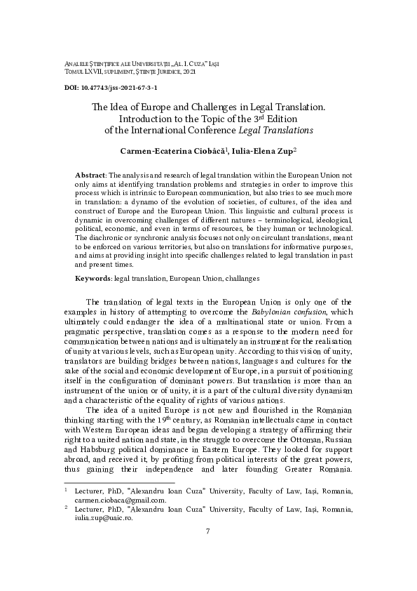(PDF) The Idea of Europe and Challenges in Legal