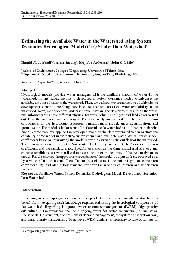 (PDF) Estimating the Available Water in the Watershed using System ...