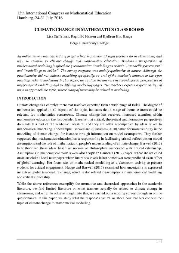 (PDF) Climate Change in Mathematics Classrooms