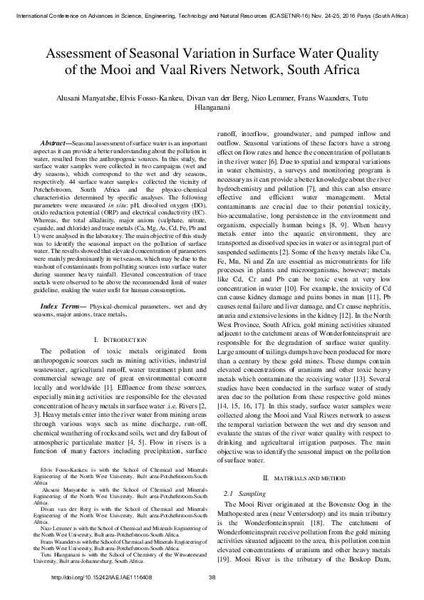 (PDF) Assessment of Seasonal Variation in Surface Water Quality of the ...