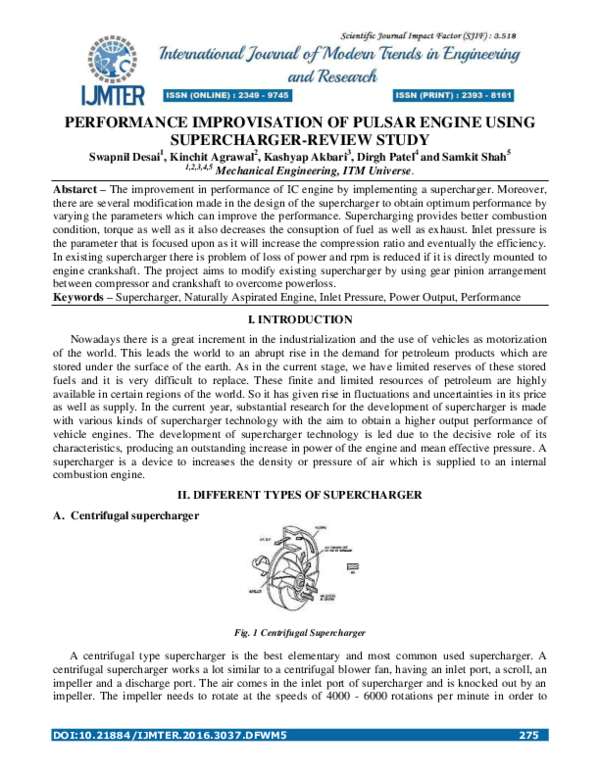 (PDF) Performance Improvisation of Pulsar Engine Using Supercharger ...