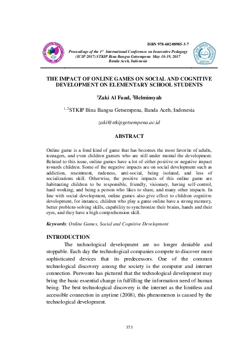 (PDF) The Impact of Online Games on Social and Cognitive Development on ...