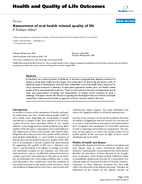 (PDF) Assessment of oral health related quality of life