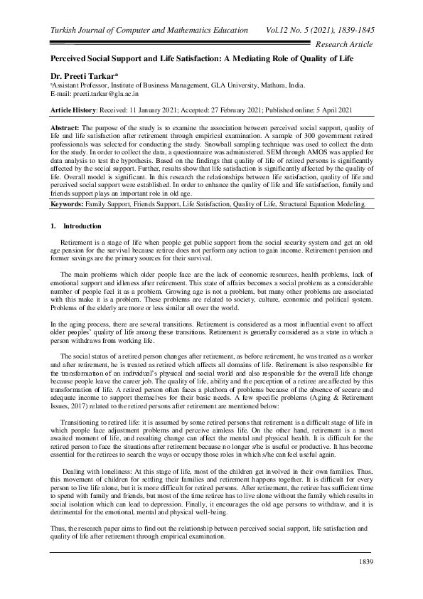 (PDF) Perceived Social Support and Life Satisfaction: A Mediating Role ...