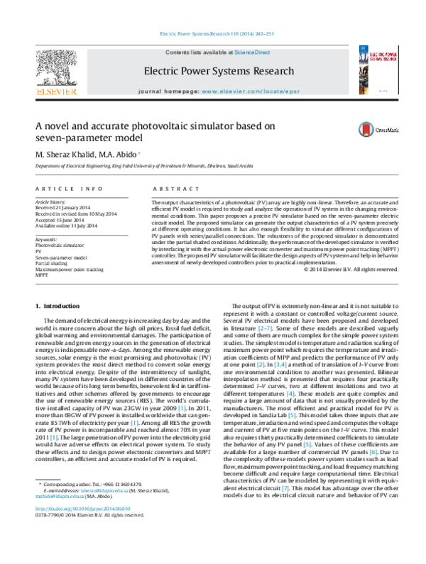 (PDF) A novel and accurate photovoltaic simulator based on seven ...