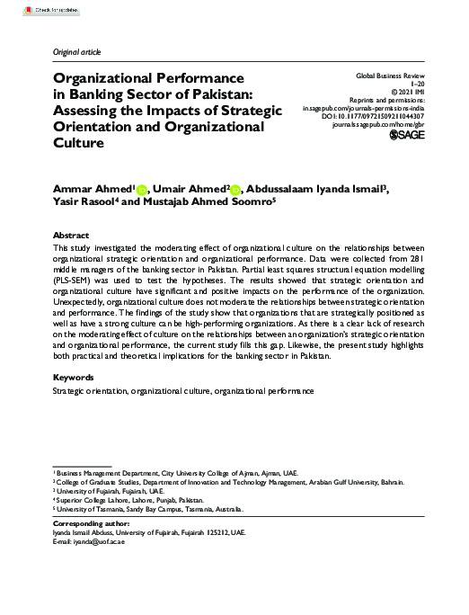 (PDF) Organizational Performance in Banking Sector of Pakistan ...