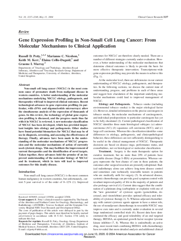 (PDF) Gene Expression Profiling in Non-Small Cell Lung Cancer: From ...