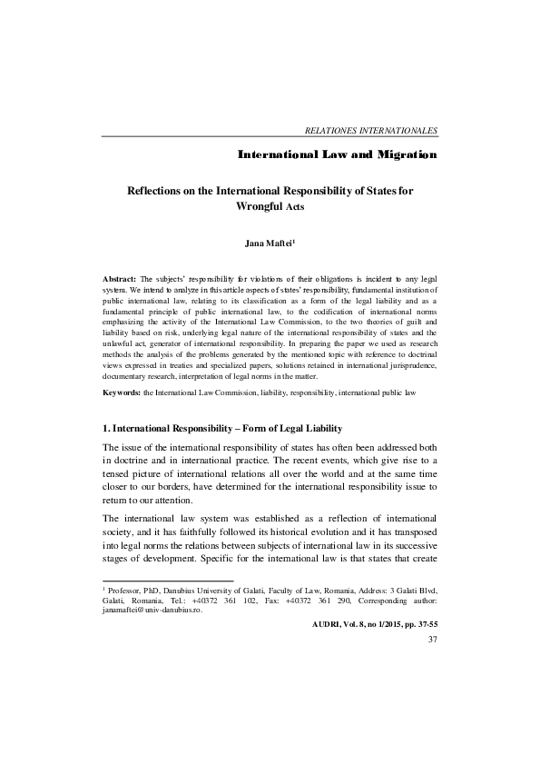 (PDF) Reflections on the International Responsibility of States for ...
