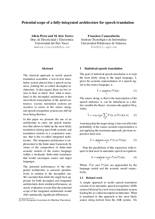 (PDF) Potential scope of a fully-integrated architecture for speech ...