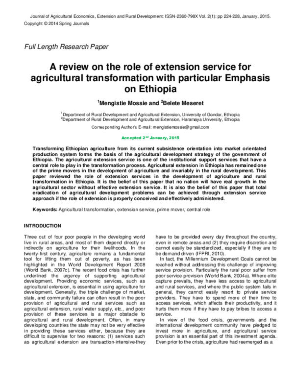 (PDF) A review on the role of extension service for agricultural ...