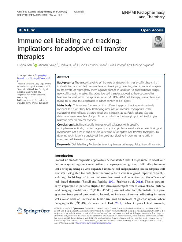 (PDF) Immune cell labelling and tracking: implications for adoptive ...