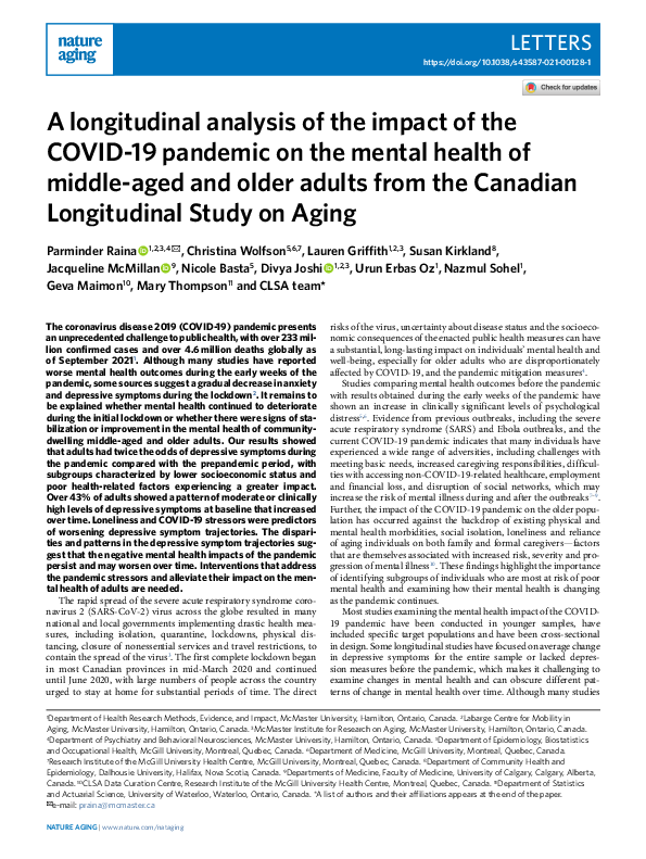(PDF) A longitudinal analysis of the impact of the COVID-19 pandemic on ...