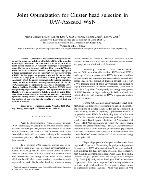 (PDF) Joint Optimization for Cluster head selection in UAV-Assisted WSN